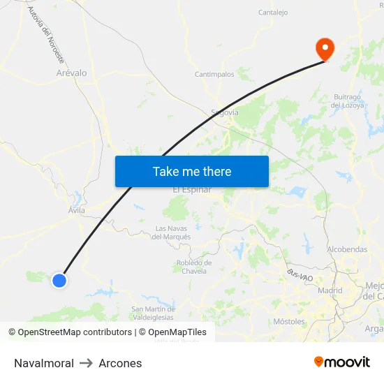 Navalmoral to Arcones map