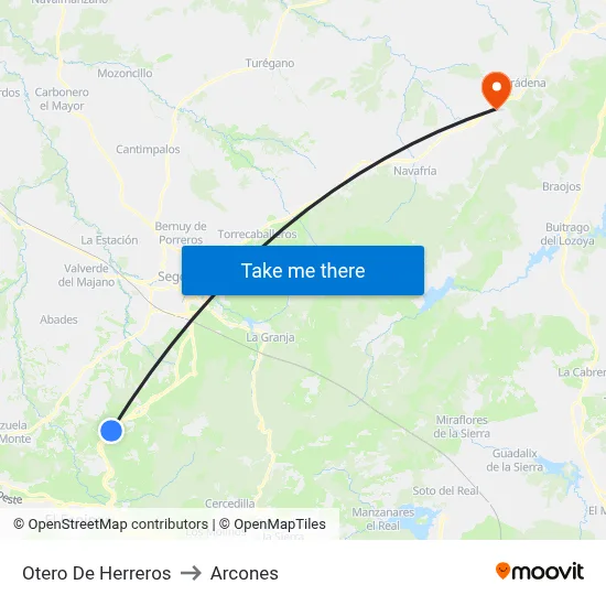 Otero De Herreros to Arcones map