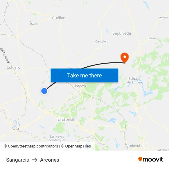 Sangarcía to Arcones map