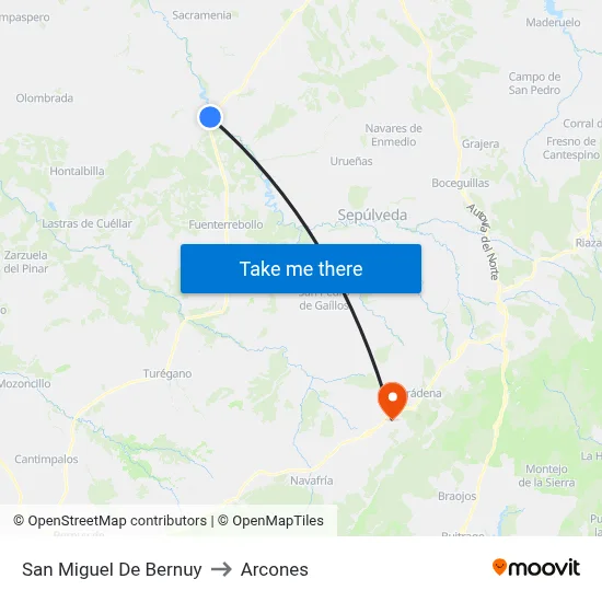 San Miguel De Bernuy to Arcones map