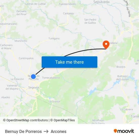Bernuy De Porreros to Arcones map