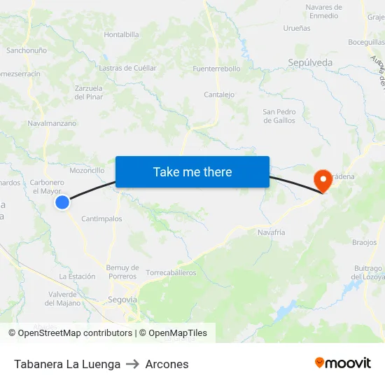 Tabanera La Luenga to Arcones map