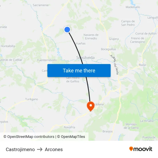 Castrojimeno to Arcones map