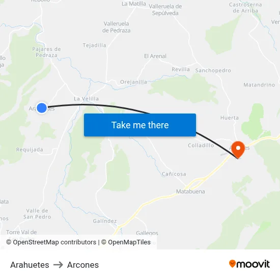 Arahuetes to Arcones map