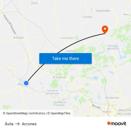 Ávila to Arcones map