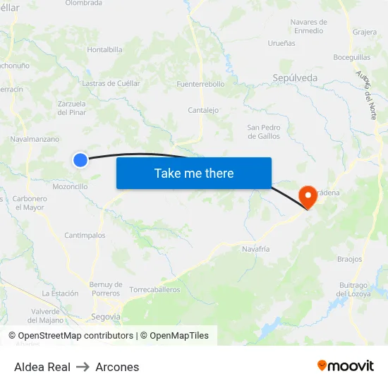 Aldea Real to Arcones map