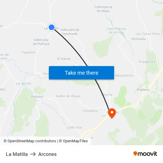 La Matilla to Arcones map