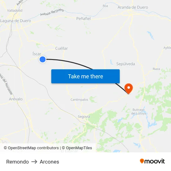 Remondo to Arcones map