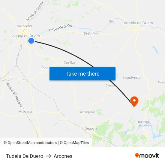 Tudela De Duero to Arcones map