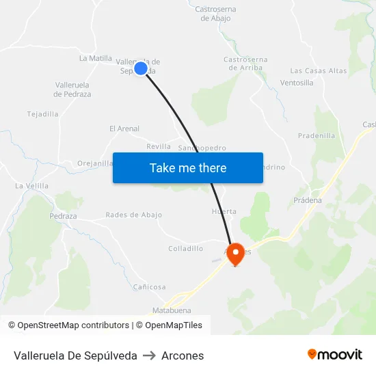 Valleruela De Sepúlveda to Arcones map