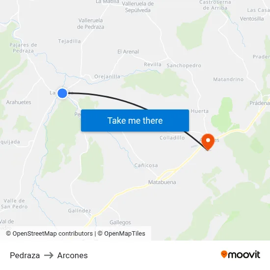 Pedraza to Arcones map