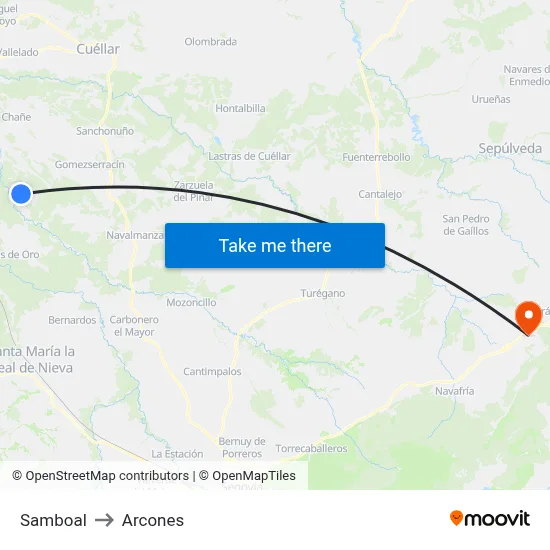 Samboal to Arcones map