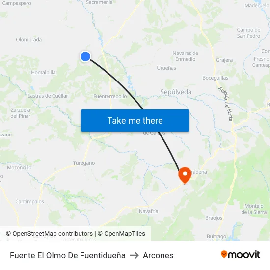 Fuente El Olmo De Fuentidueña to Arcones map