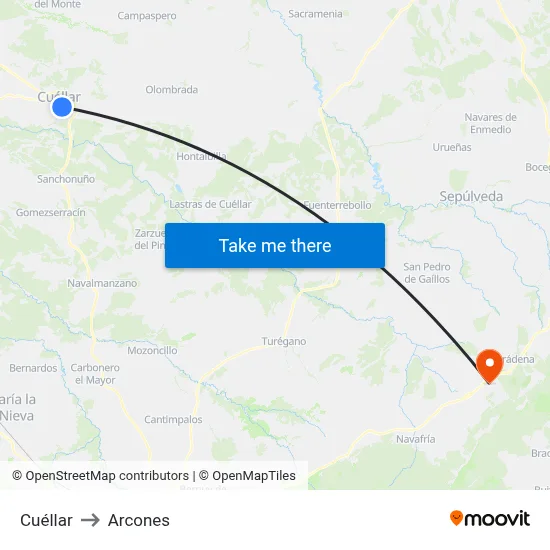 Cuéllar to Arcones map