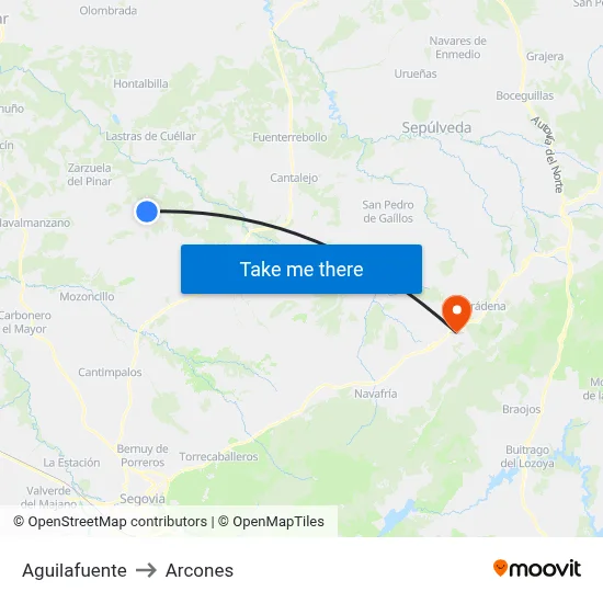 Aguilafuente to Arcones map