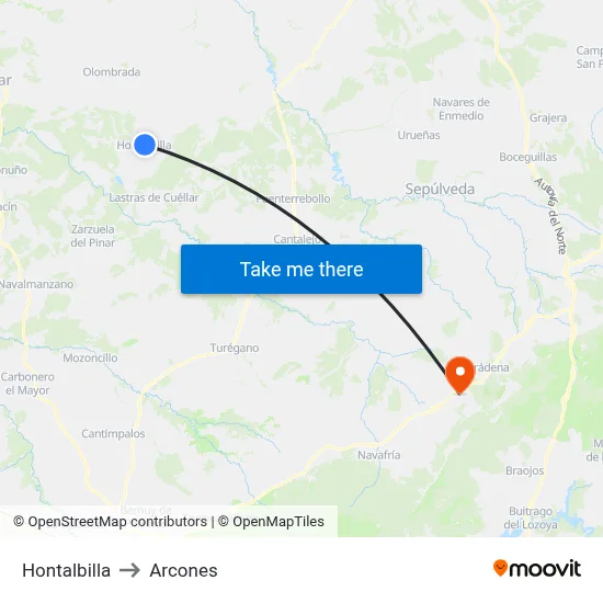 Hontalbilla to Arcones map