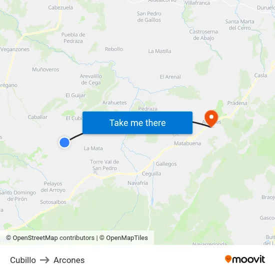 Cubillo to Arcones map
