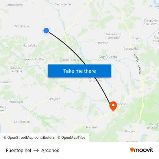 Fuentepiñel to Arcones map