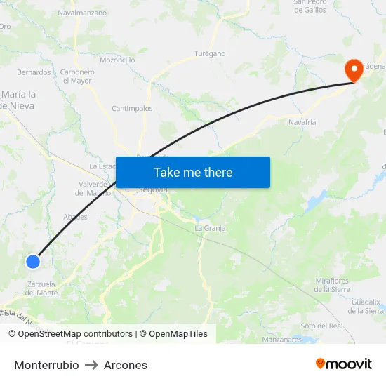 Monterrubio to Arcones map