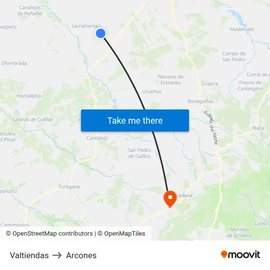 Valtiendas to Arcones map