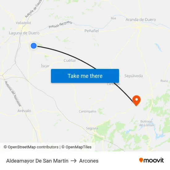 Aldeamayor De San Martín to Arcones map