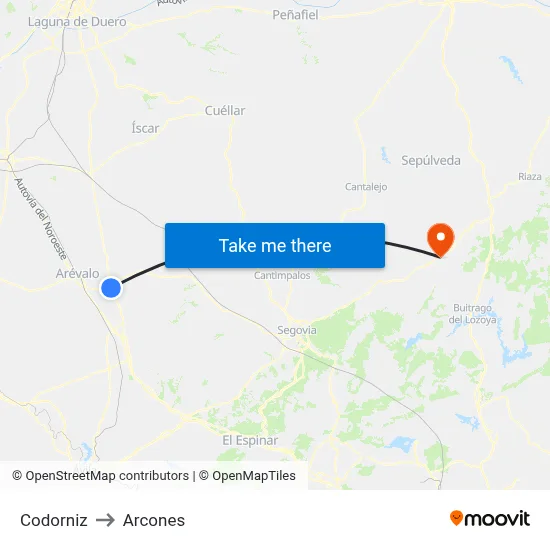 Codorniz to Arcones map