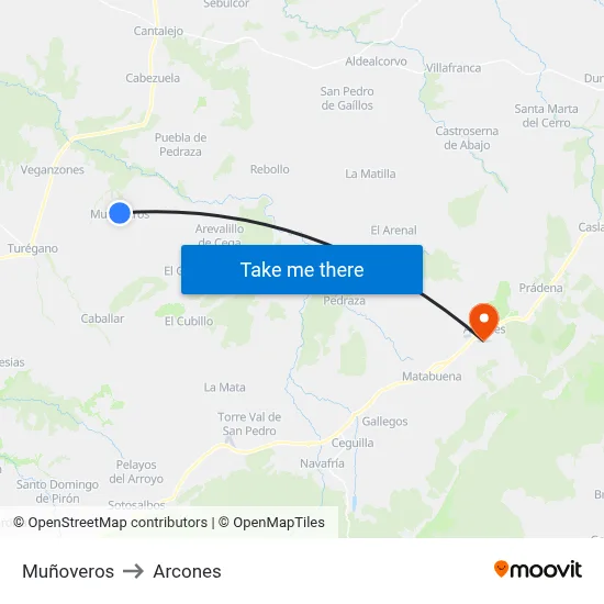 Muñoveros to Arcones map