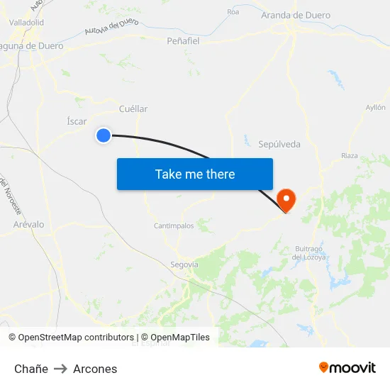 Chañe to Arcones map