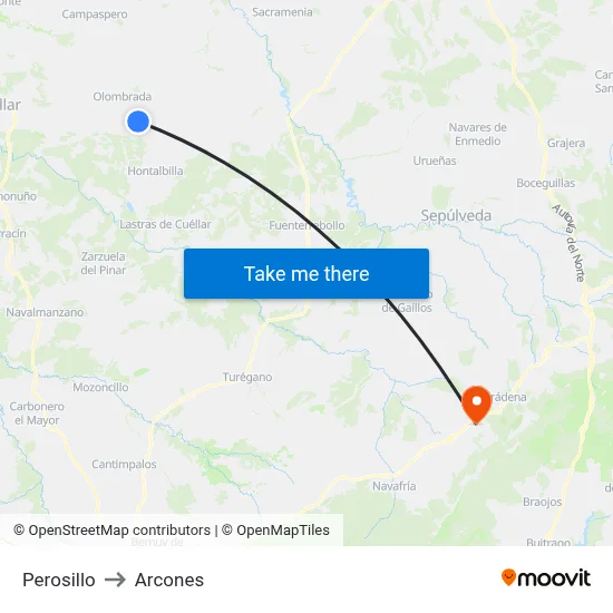 Perosillo to Arcones map