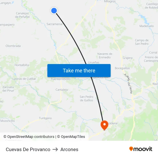 Cuevas De Provanco to Arcones map
