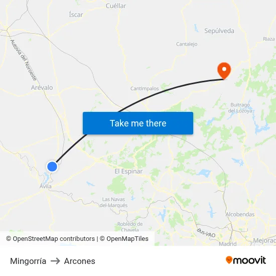 Mingorría to Arcones map