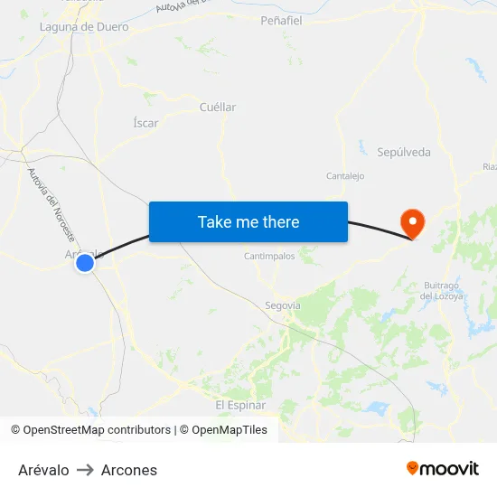 Arévalo to Arcones map