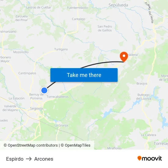 Espirdo to Arcones map
