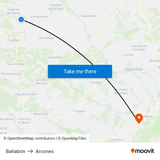 Bahabón to Arcones map