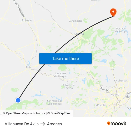 Villanueva De Ávila to Arcones map