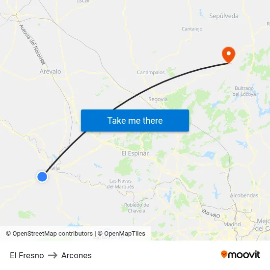El Fresno to Arcones map