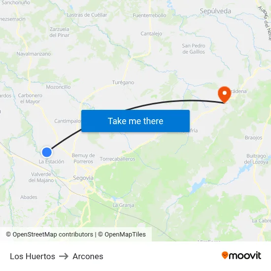 Los Huertos to Arcones map