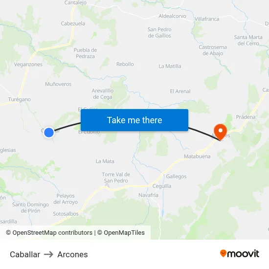 Caballar to Arcones map