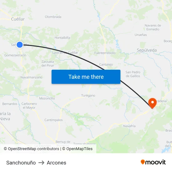 Sanchonuño to Arcones map