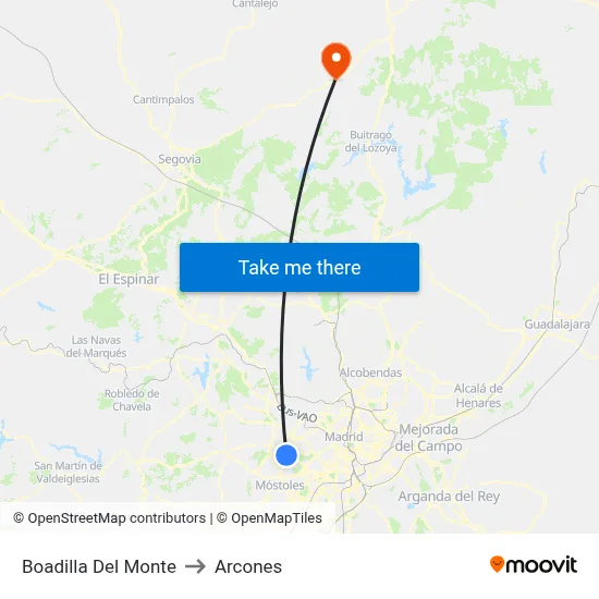 Boadilla Del Monte to Arcones map