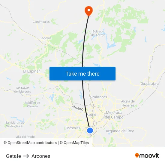 Getafe to Arcones map