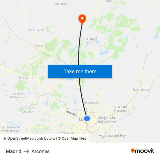 Madrid to Arcones map