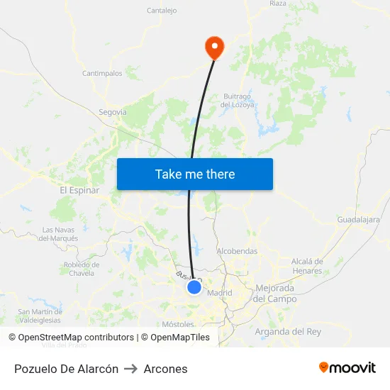 Pozuelo De Alarcón to Arcones map