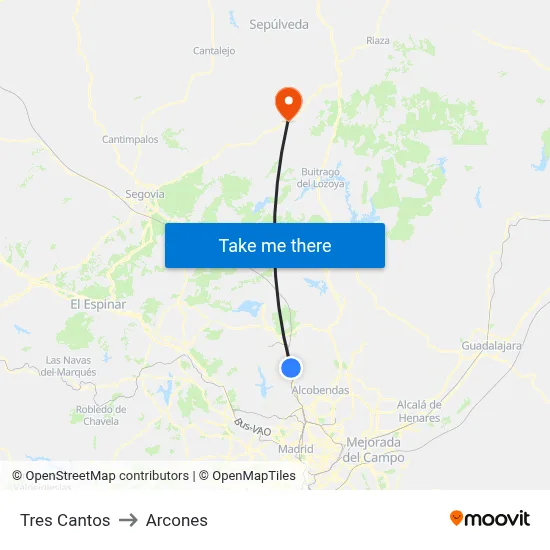 Tres Cantos to Arcones map