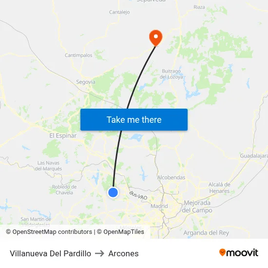 Villanueva Del Pardillo to Arcones map