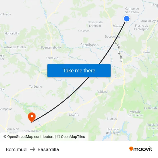 Bercimuel to Basardilla map