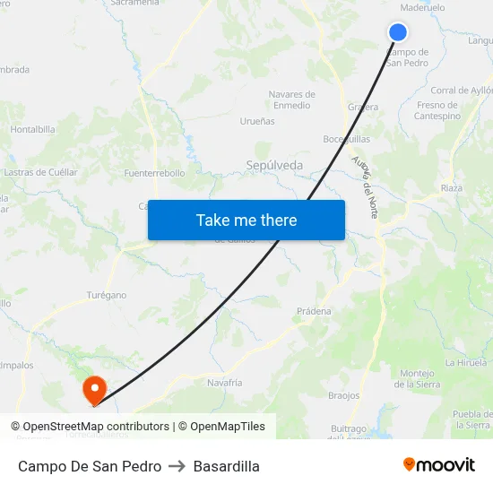 Campo De San Pedro to Basardilla map