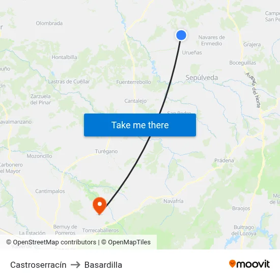 Castroserracín to Basardilla map