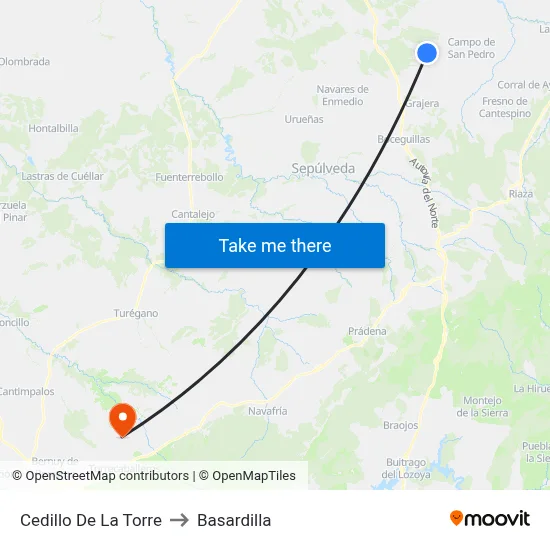 Cedillo De La Torre to Basardilla map