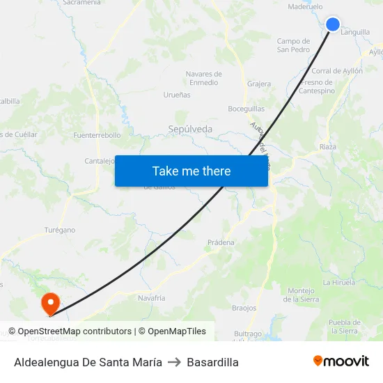 Aldealengua De Santa María to Basardilla map